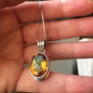 Citrine pendant with sterling silver chain